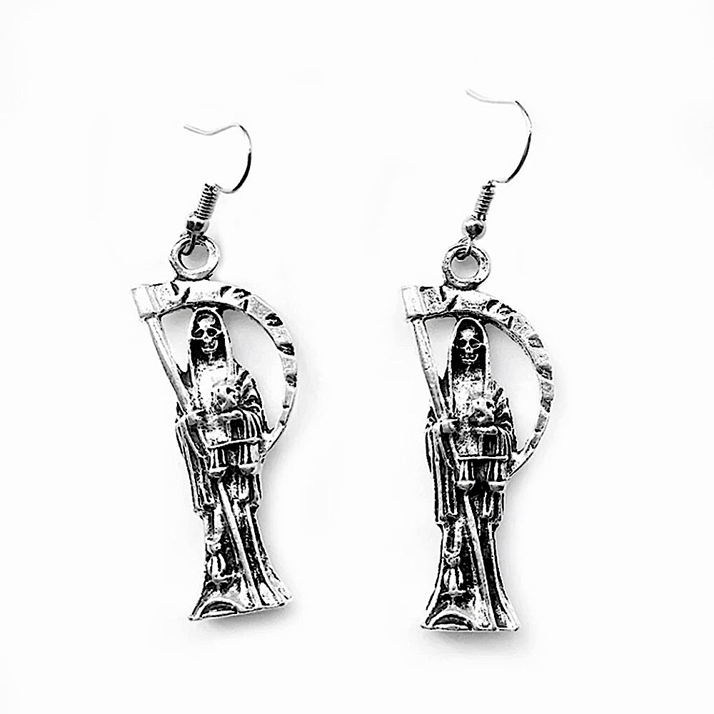 Silver grim reaper earrings